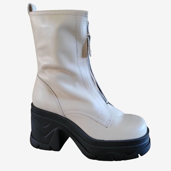 Free People Myles Antique Ivory Zip Front Platform Leather Ankle Boots - 7.5 - Picture 6 of 9